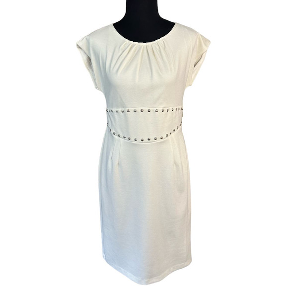 NWT Sangria Ivory Cap Sleeve Studded Waist Dress, Size 8P - Picture 1 of 10